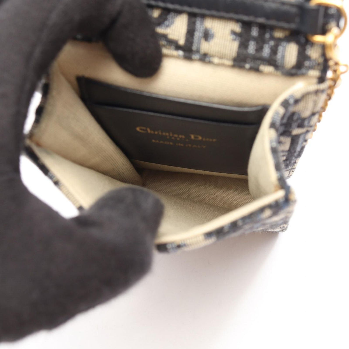 Dior Shoulder Bag Oblique Vertical Saddle Pouch Navy Ivory Canvas Leather — view 3