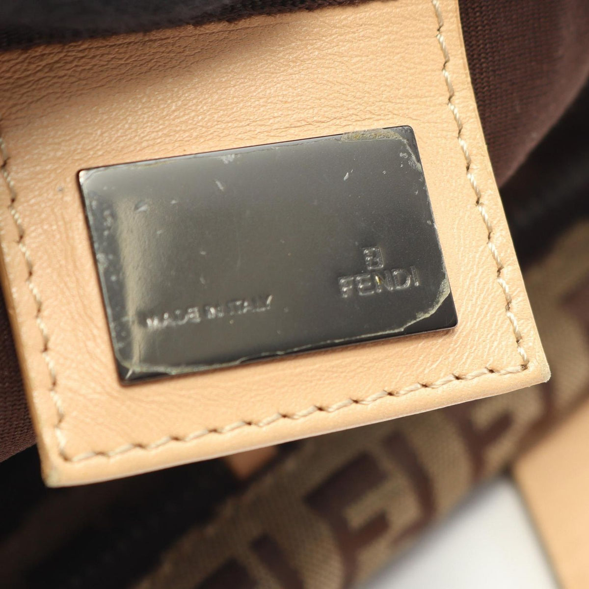 Fendi Tote Zucchino Beige Brown Canvas Leather — view 4