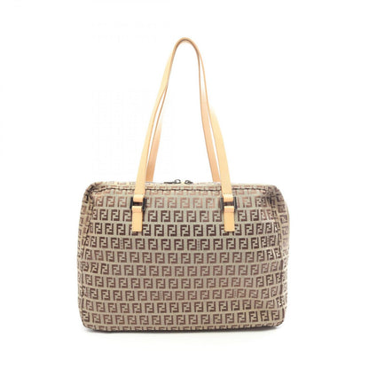 Fendi Tote Zucchino Beige Brown Canvas Leather