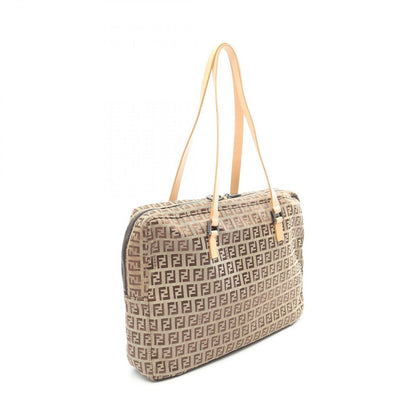 Fendi Tote Zucchino Beige Brown Canvas Leather — view 2