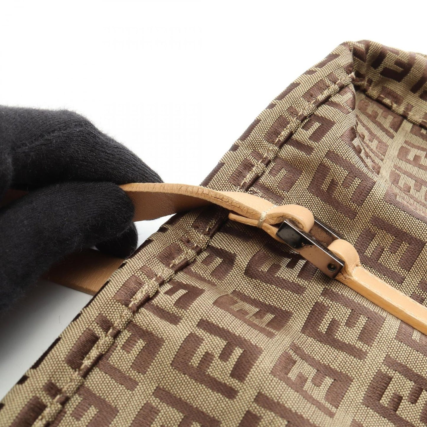 Fendi Tote Zucchino Beige Brown Canvas Leather — view 8