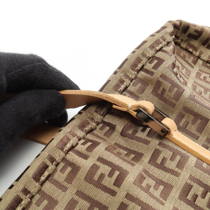 Fendi Tote Zucchino Beige Brown Canvas Leather — view 8