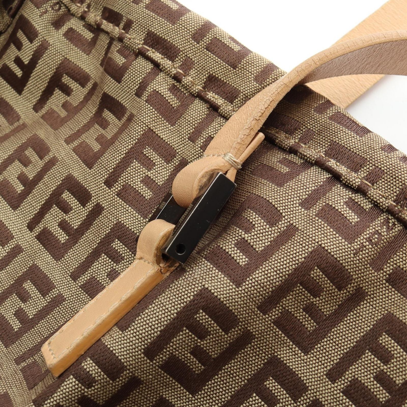 Fendi Tote Zucchino Beige Brown Canvas Leather — view 7