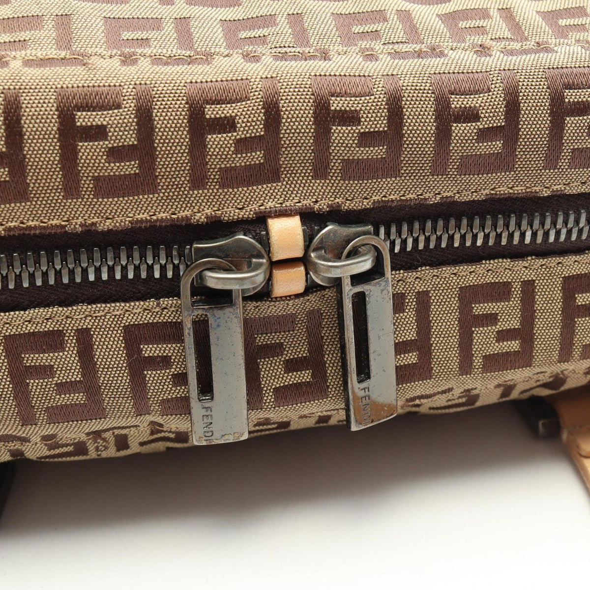 Fendi Tote Zucchino Beige Brown Canvas Leather — view 5