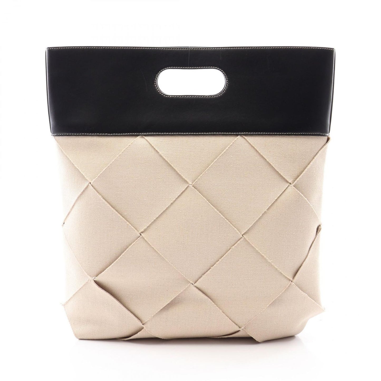 Bottega Veneta Tote Slip Lip Maxi Intrecciato Ivory Black Canvas Leather Handbag