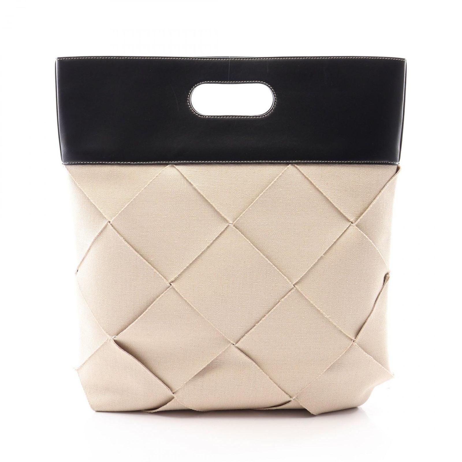 Bottega Veneta Tote Slip Lip Maxi Intrecciato Ivory Black Canvas Leather Handbag