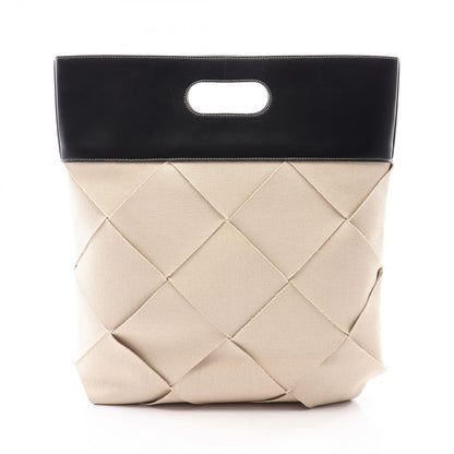 Bottega Veneta Tote Slip Lip Maxi Intrecciato Ivory Black Canvas Leather Handbag