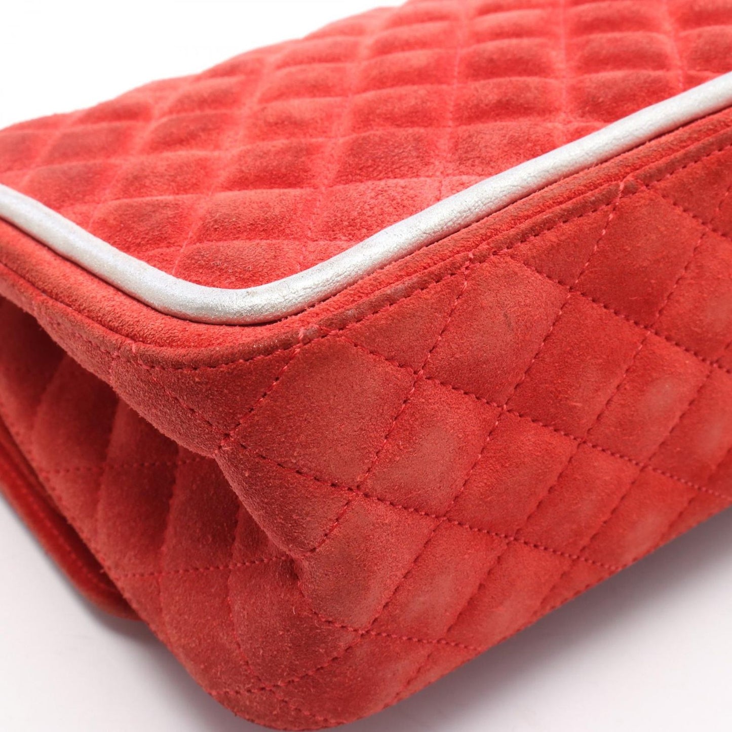 Chanel Shoulder Bag 2.55 Quilted Mademoiselle Chain Red Silver Suede Leather — view 7