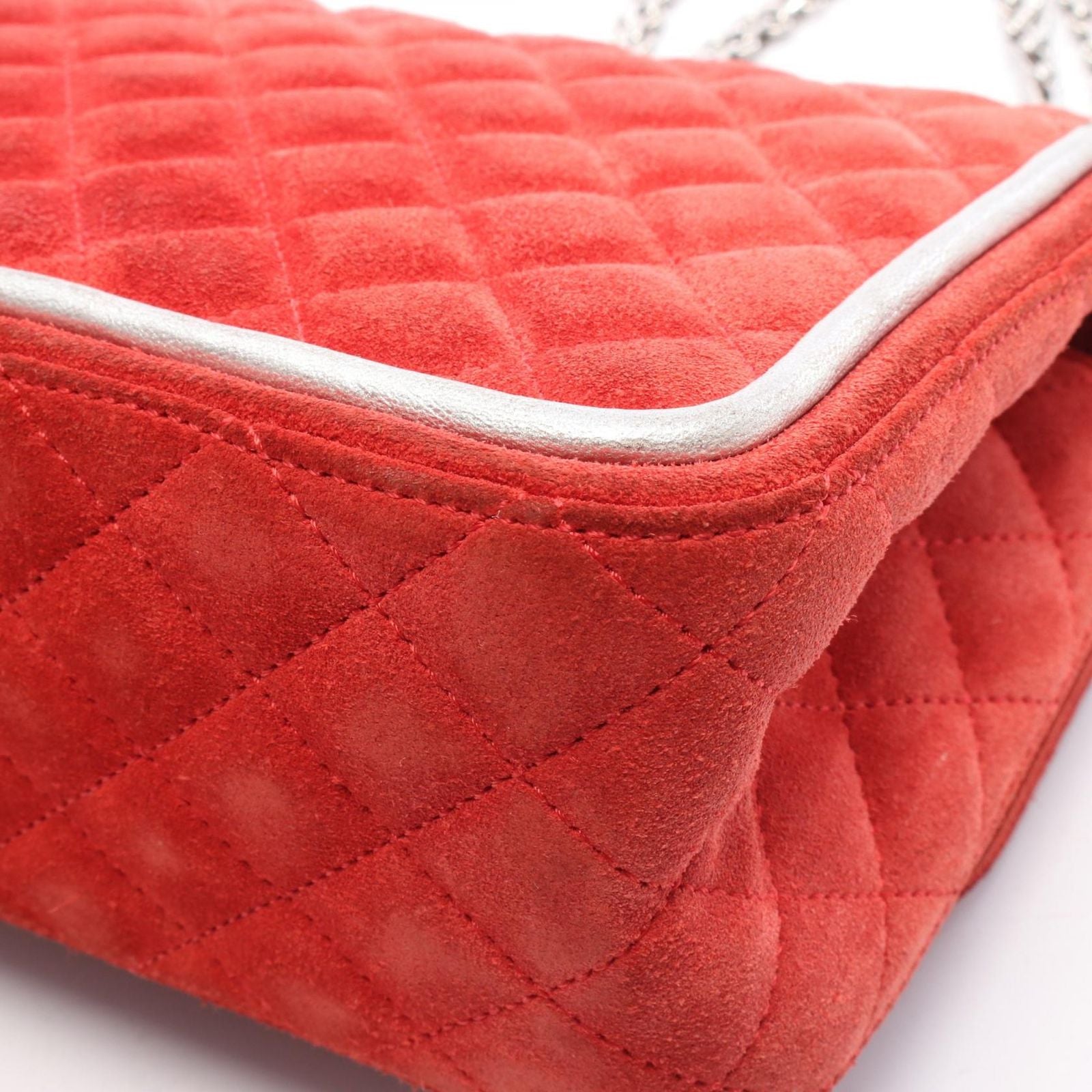Chanel Shoulder Bag 2.55 Quilted Mademoiselle Chain Red Silver Suede Leather — view 8
