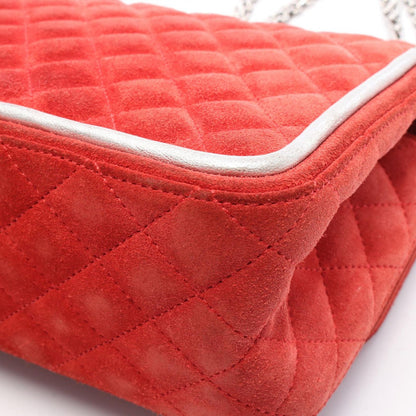 Chanel Shoulder Bag 2.55 Quilted Mademoiselle Chain Red Silver Suede Leather — view 8