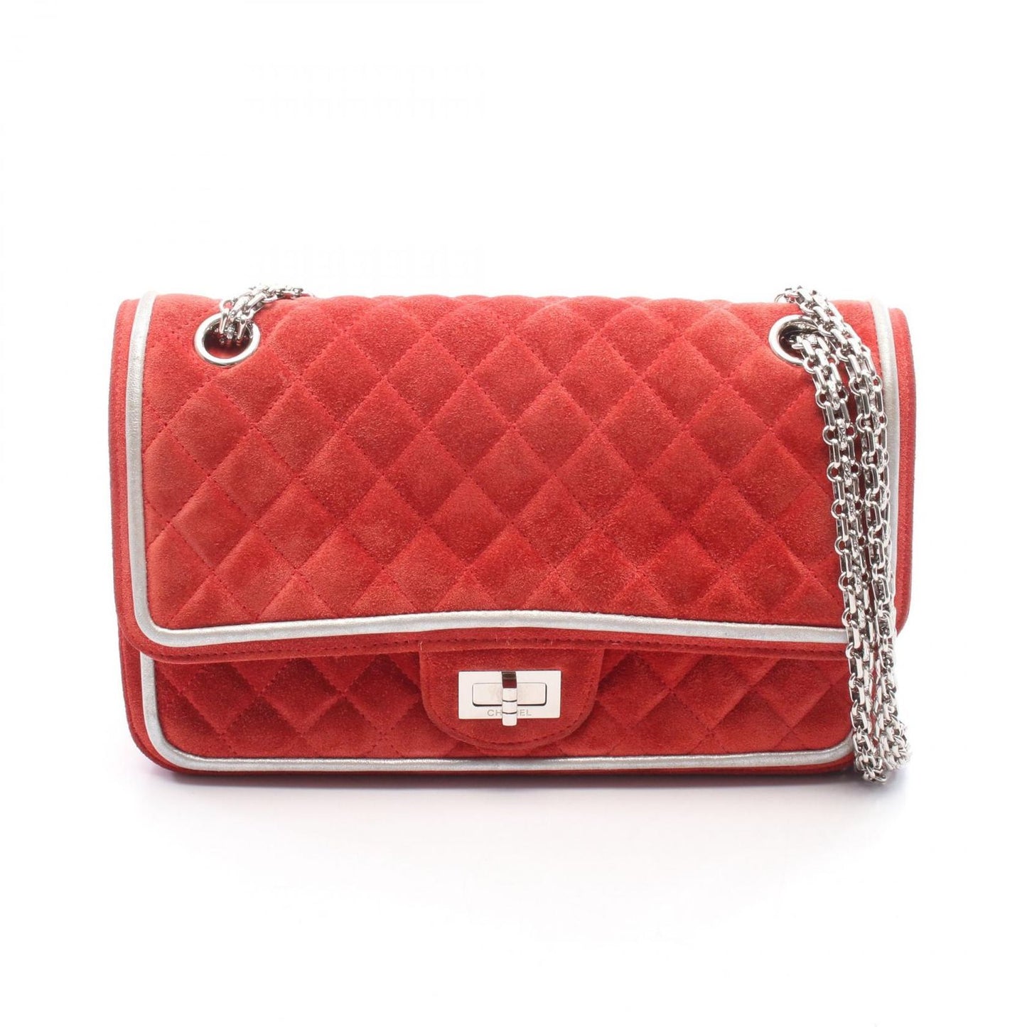 Chanel Shoulder Bag 2.55 Quilted Mademoiselle Chain Red Silver Suede Leather