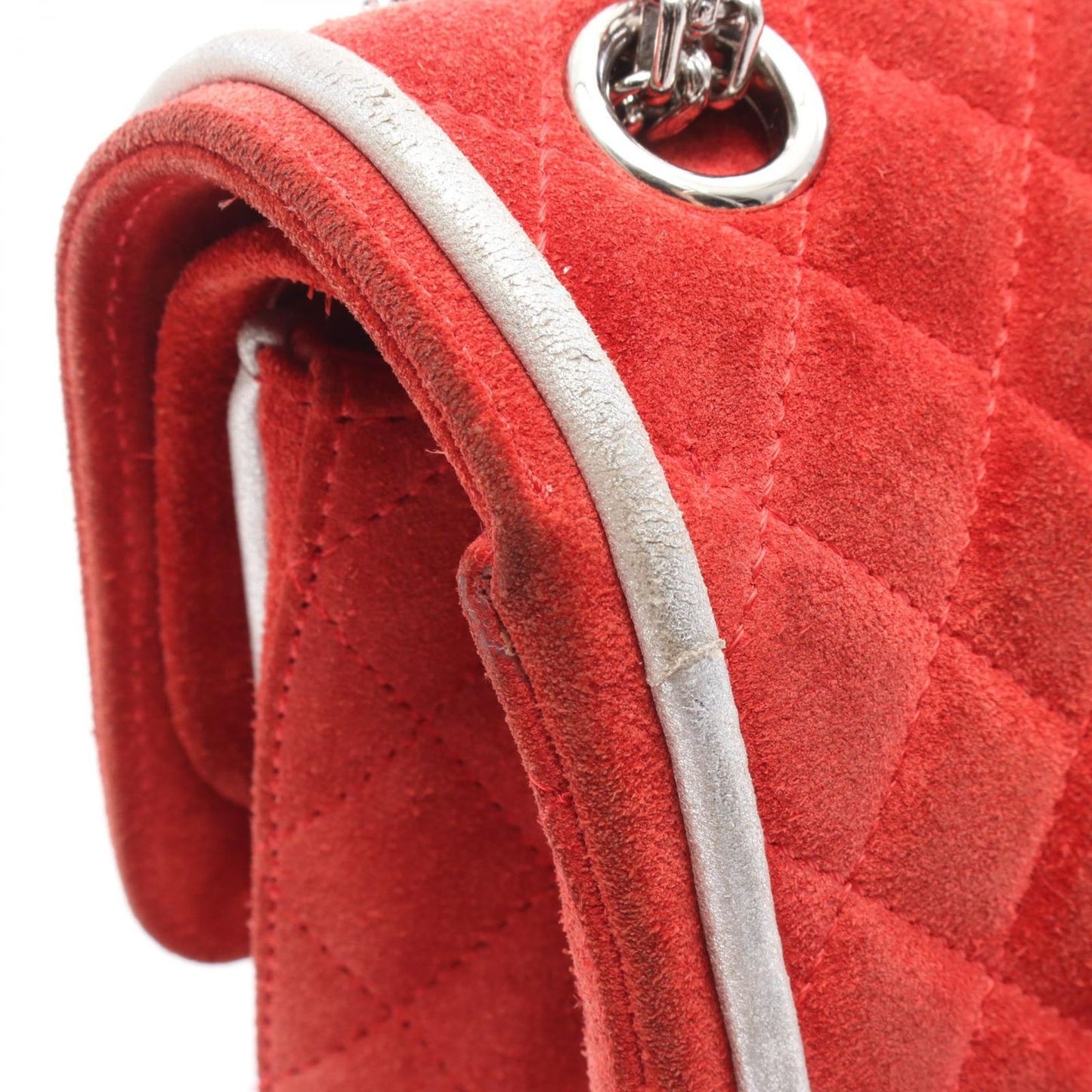 Chanel Shoulder Bag 2.55 Quilted Mademoiselle Chain Red Silver Suede Leather — view 6