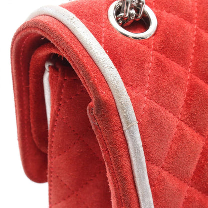 Chanel Shoulder Bag 2.55 Quilted Mademoiselle Chain Red Silver Suede Leather — view 6