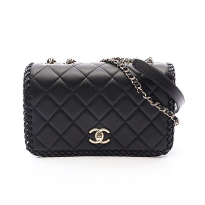 Chanel Shoulder Bag Quilted Full Flap Black Lambskin Chain