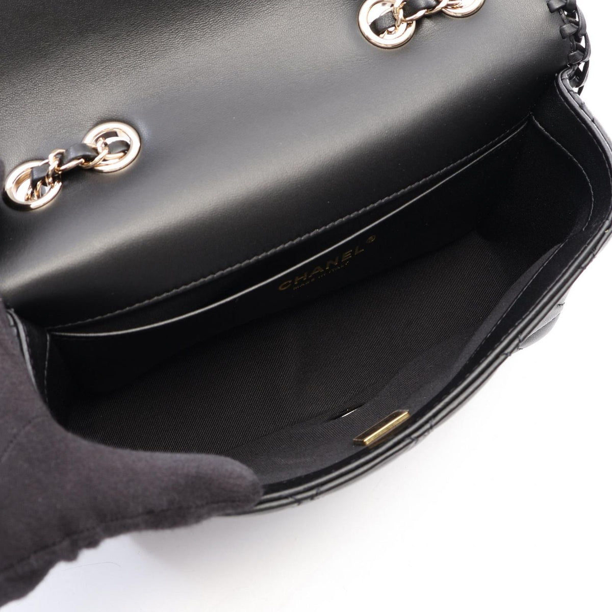 Chanel Shoulder Bag Quilted Full Flap Black Lambskin Chain — view 3