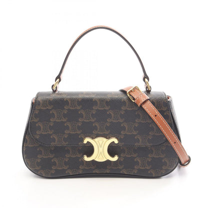 Celine Handbag Triomphe Teenage Laura 2-Way Brown Black Leather