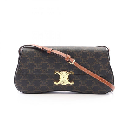 Celine Shoulder Bag Triomphe Roller Medium Brown Black Leather