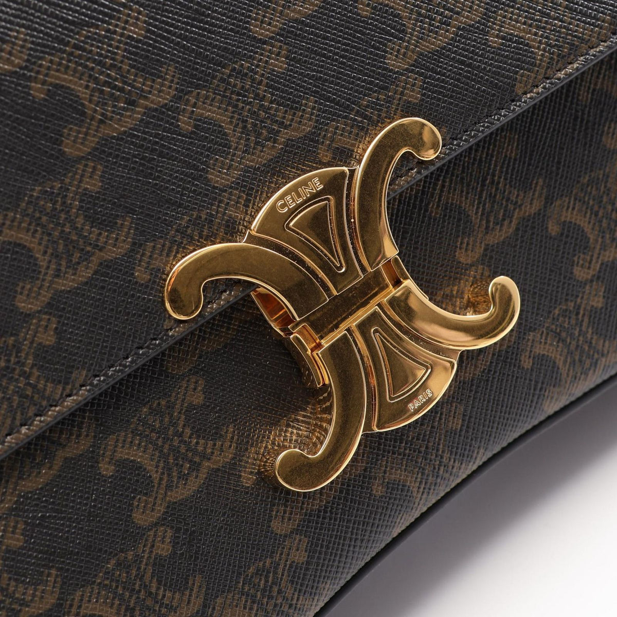 Celine Shoulder Bag Triomphe Roller Medium Brown Black Leather — view 7