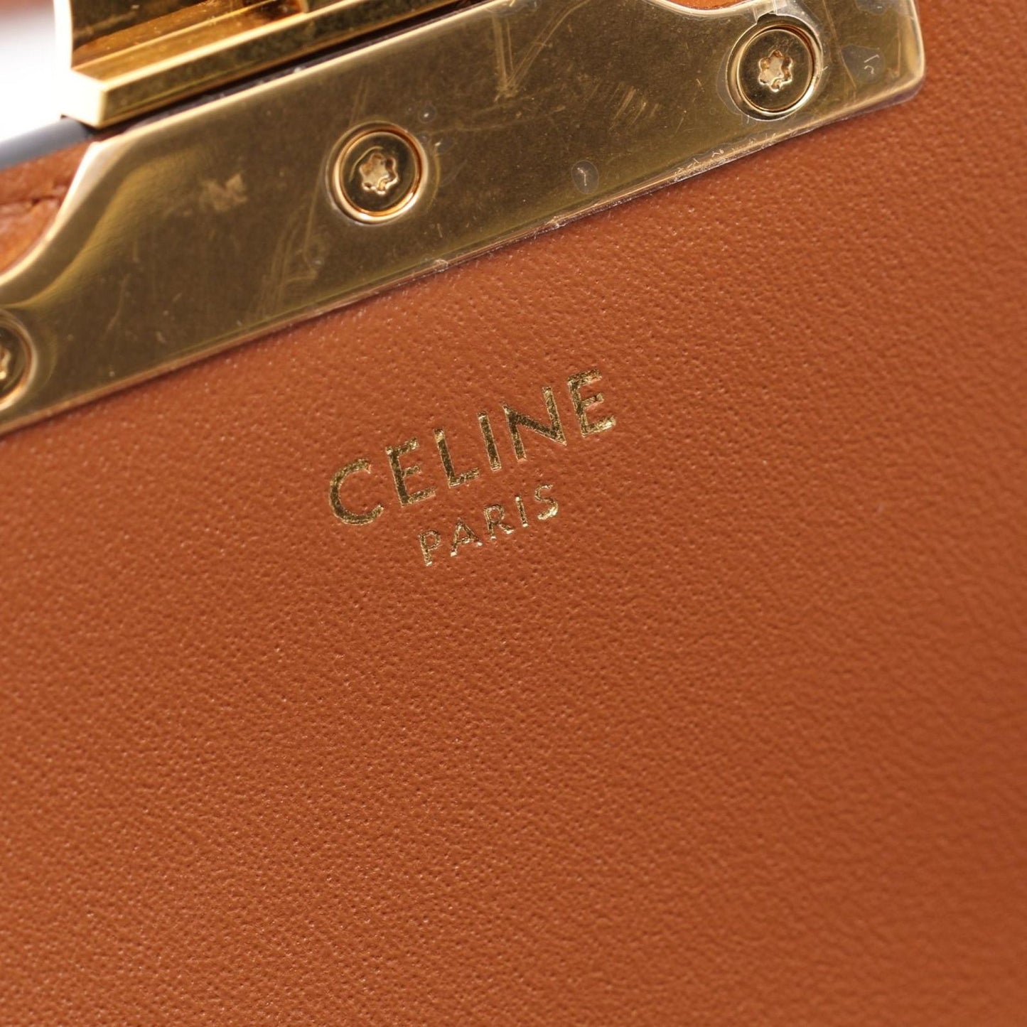 Celine Shoulder Bag Triomphe Roller Medium Brown Black Leather — view 4