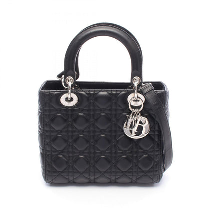 Dior Handbag Lady Dior 2-Way Black Leather Tote Medium