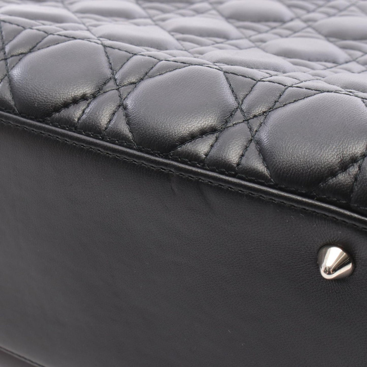 Dior Handbag Lady Dior 2-Way Black Leather Tote Medium — view 7