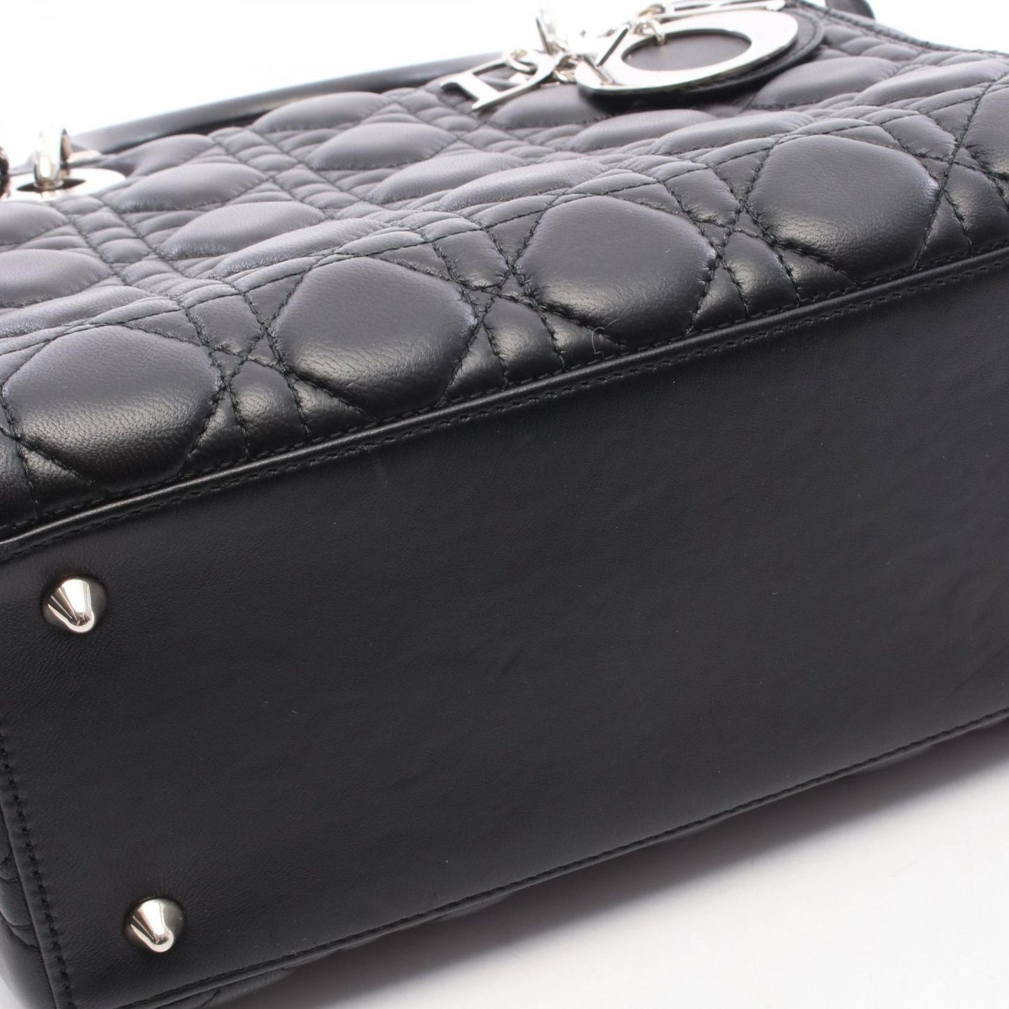 Dior Handbag Lady Dior 2-Way Black Leather Tote Medium — view 6