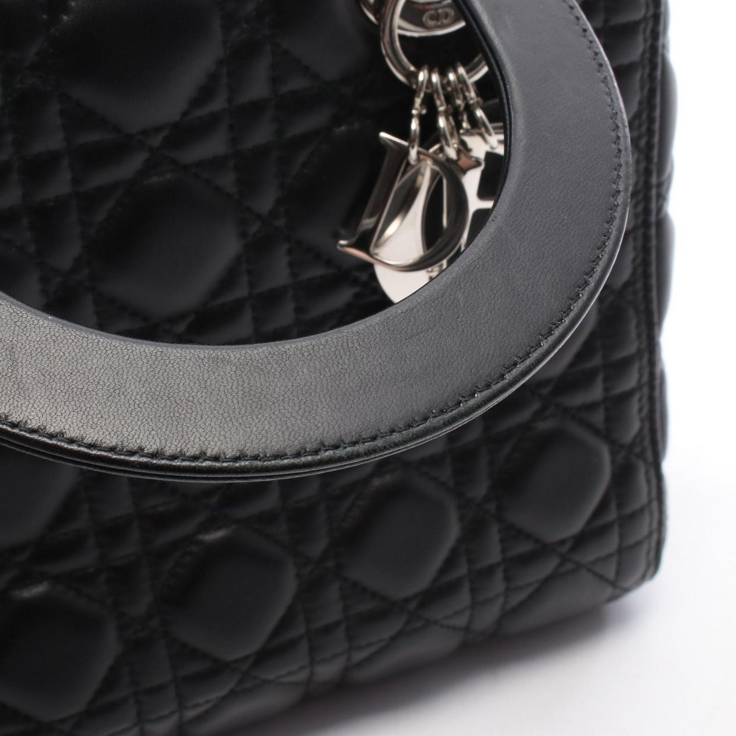 Dior Handbag Lady Dior 2-Way Black Leather Tote Medium — view 5