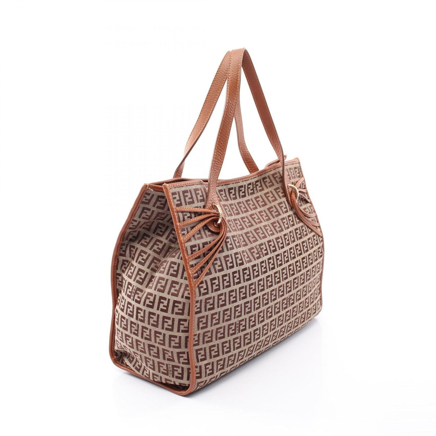 Fendi Tote Zucchino Beige Brown Canvas Leather — view 2