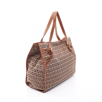 Fendi Tote Zucchino Beige Brown Canvas Leather — view 2