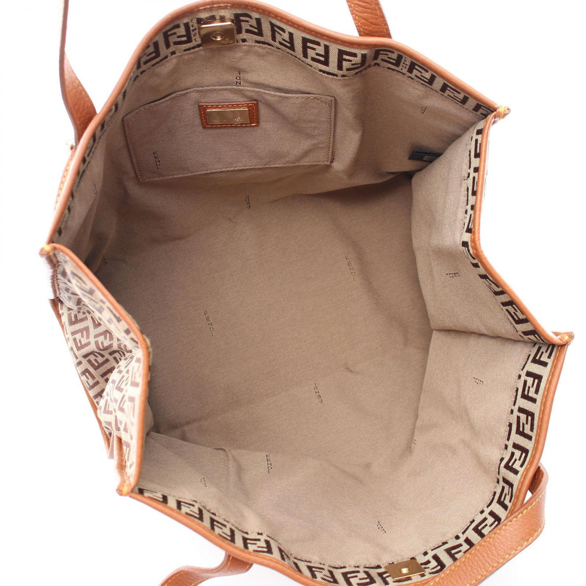 Fendi Tote Zucchino Beige Brown Canvas Leather — view 3