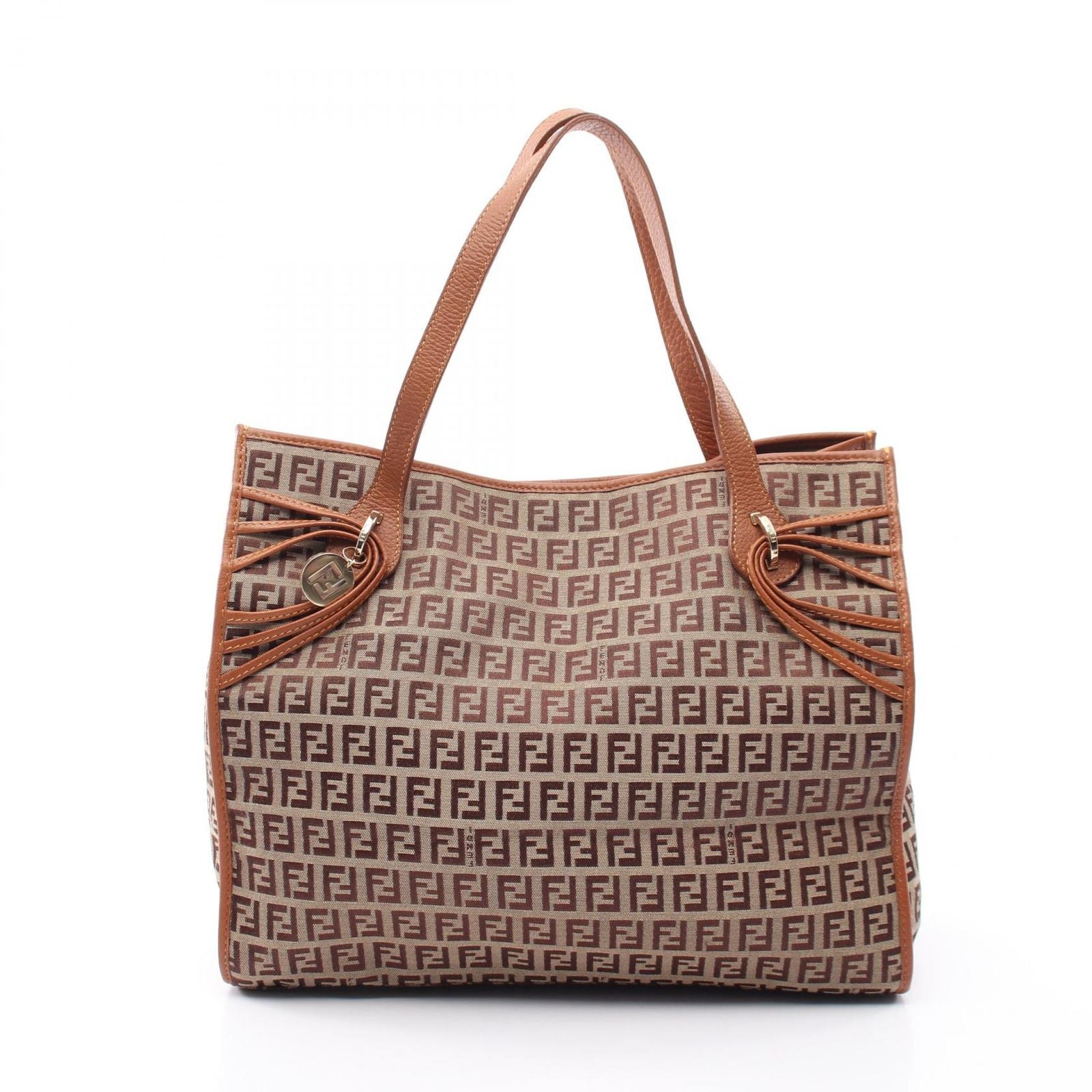 Fendi Tote Zucchino Beige Brown Canvas Leather