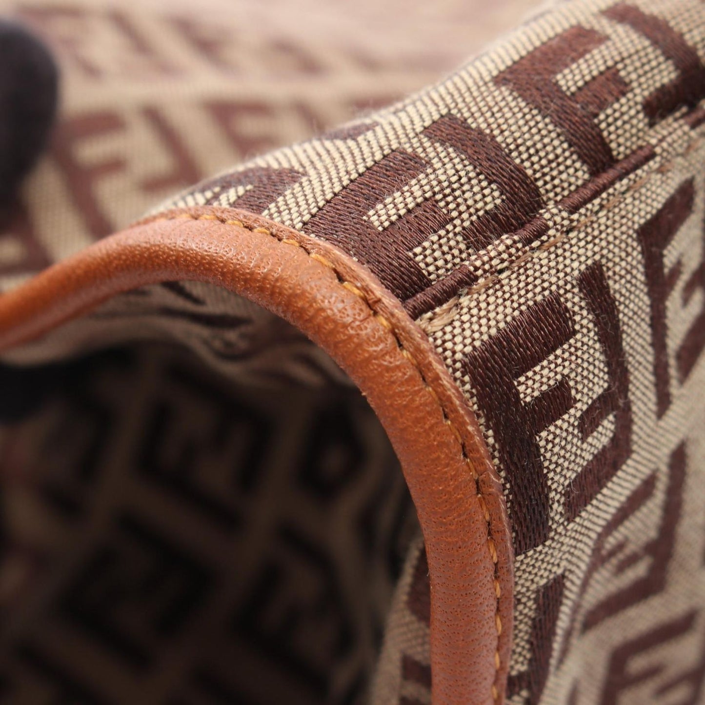 Fendi Tote Zucchino Beige Brown Canvas Leather — view 5