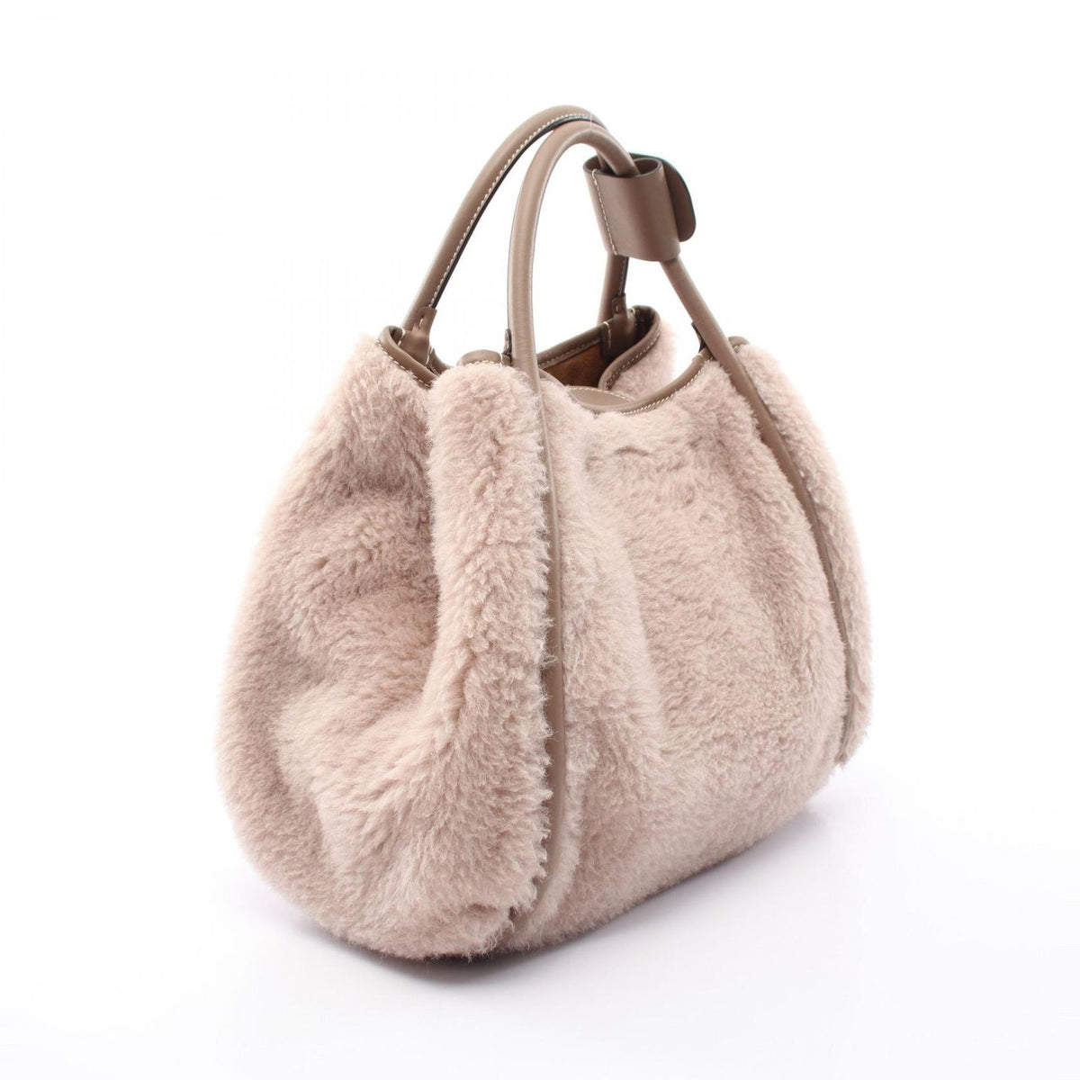 Max Mara Handbag T Marine Teddy Bear 2-Way Gray Beige Wool Leather — view 2