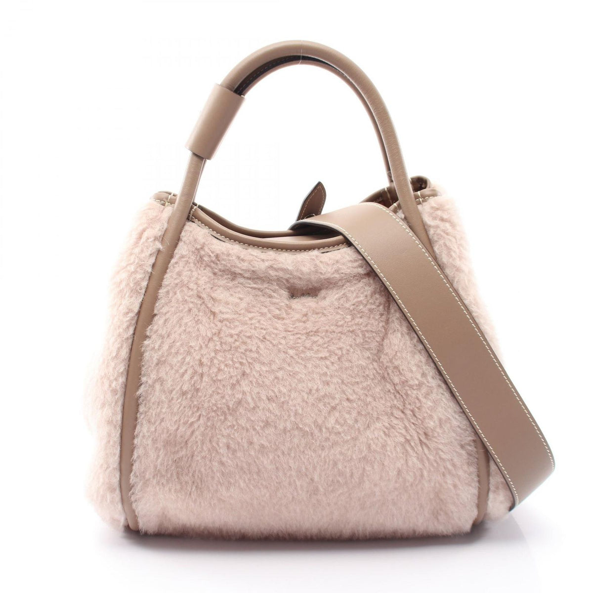 Max Mara Handbag T Marine Teddy Bear 2-Way Gray Beige Wool Leather
