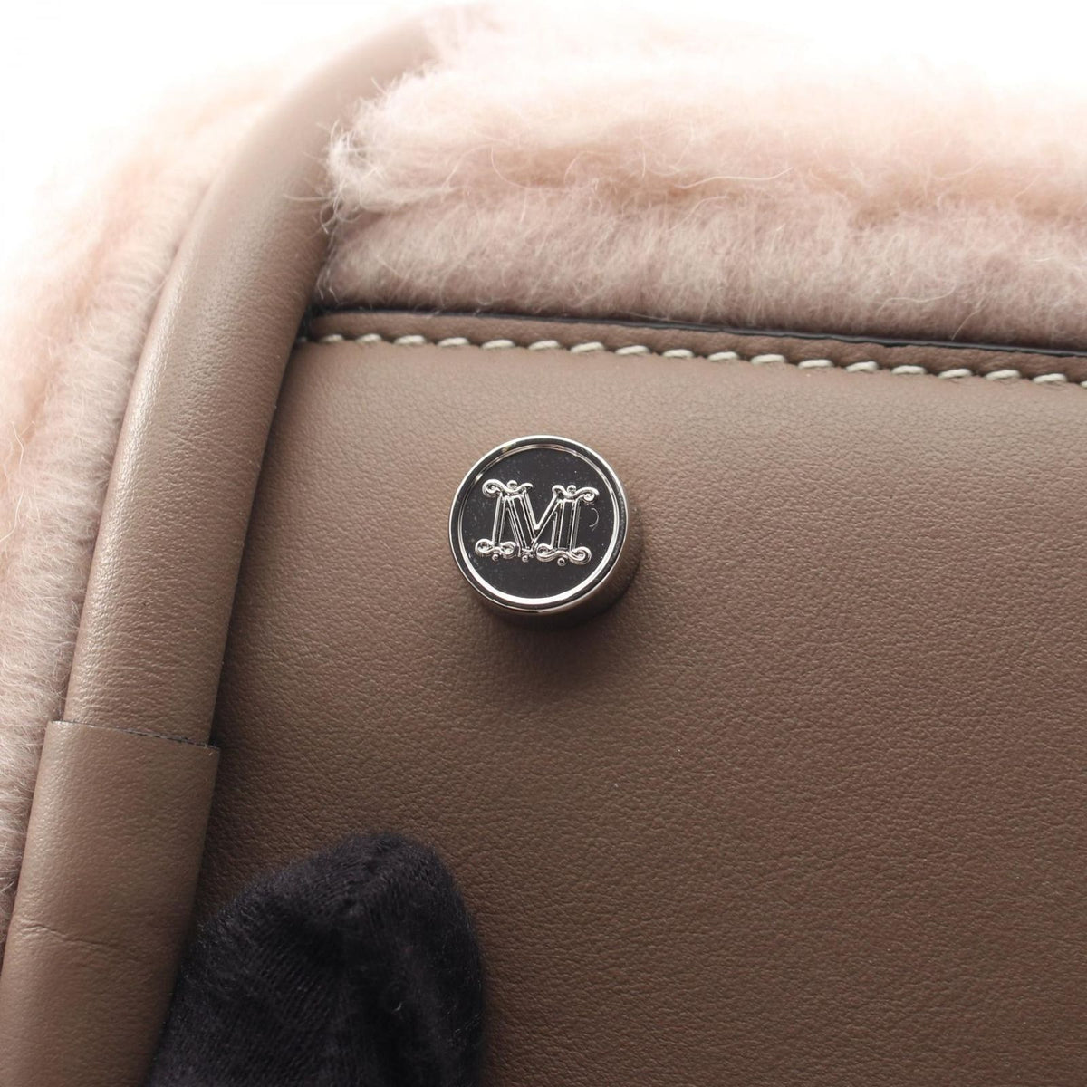 Max Mara Handbag T Marine Teddy Bear 2-Way Gray Beige Wool Leather — view 7