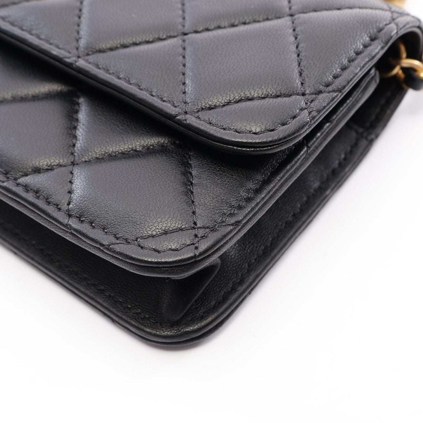 Chanel Shoulder Bag Quilted Black Lambskin Chain Phone Case — view 7