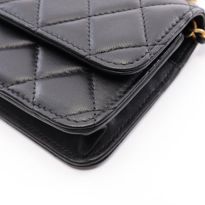 Chanel Shoulder Bag Quilted Black Lambskin Chain Phone Case — view 7