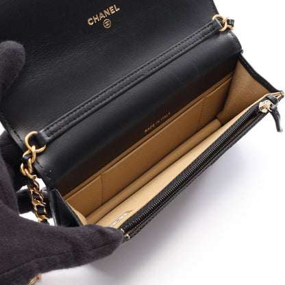 Chanel Shoulder Bag Quilted Black Lambskin Chain Phone Case — view 3
