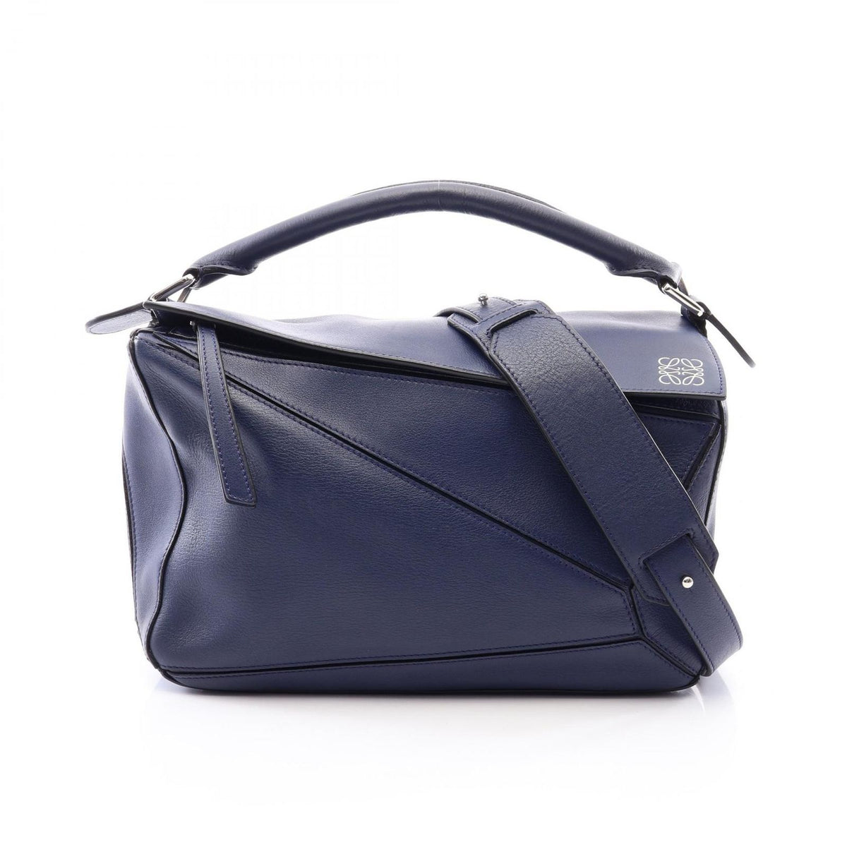 Loewe Handbag Puzzle Bag Medium 2-Way Navy White Leather