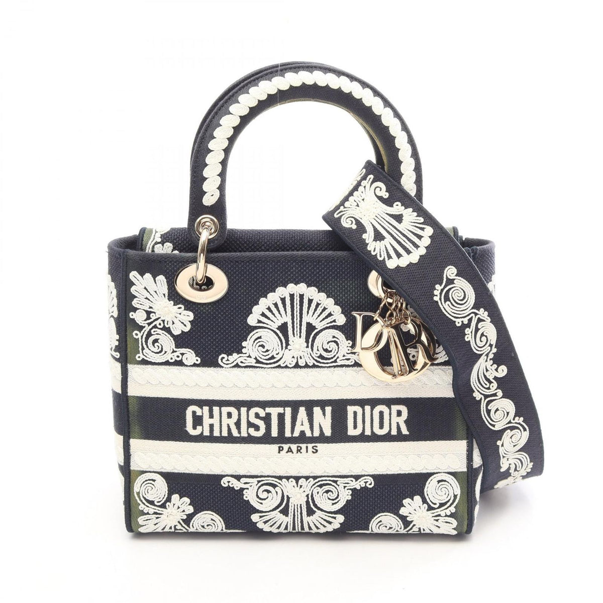 Dior Handbag Lady D-lite Cornelie Medium 2-Way Navy White Canvas