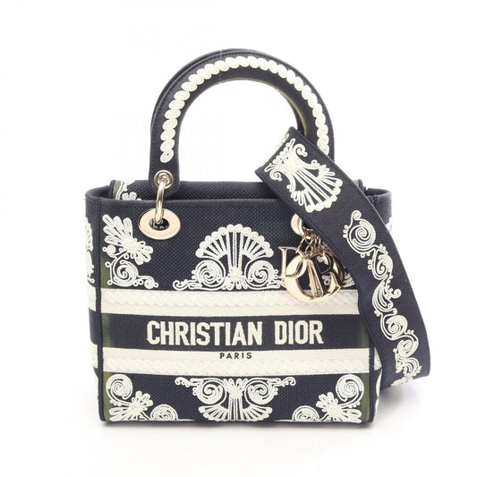 Dior Handbag Lady D-lite Cornelie Medium 2-Way Navy White Canvas