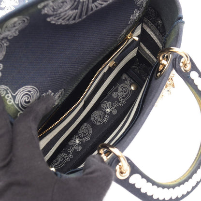 Dior Handbag Lady D-lite Cornelie Medium 2-Way Navy White Canvas — view 3