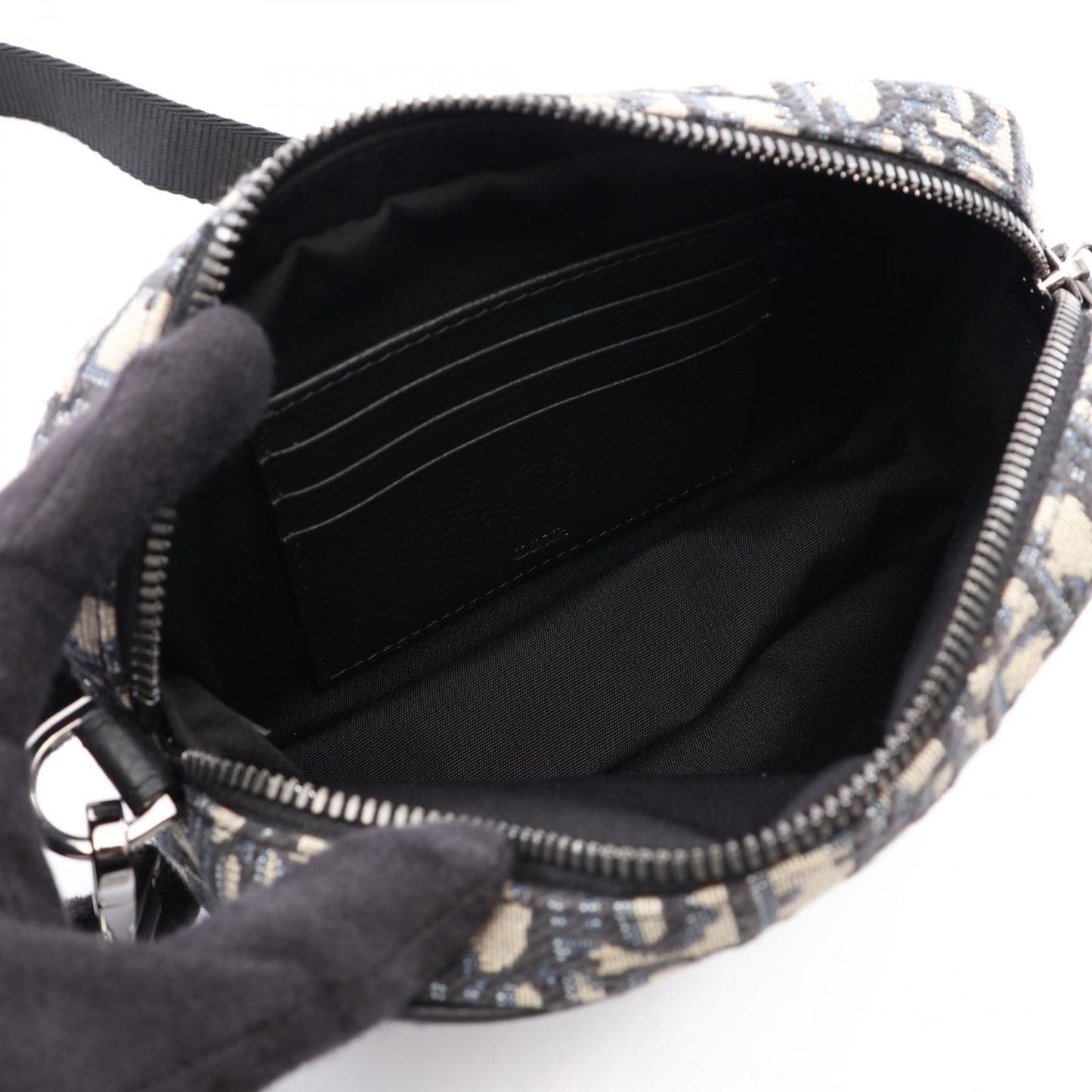 Dior Shoulder Bag Safari Oblique Ivory Navy Black Canvas Leather Mini — view 3