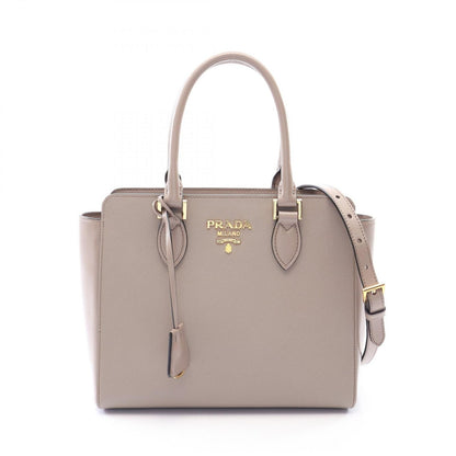 Prada Handbag Logo Greige Saffiano Leather Metal 2-Way Tote