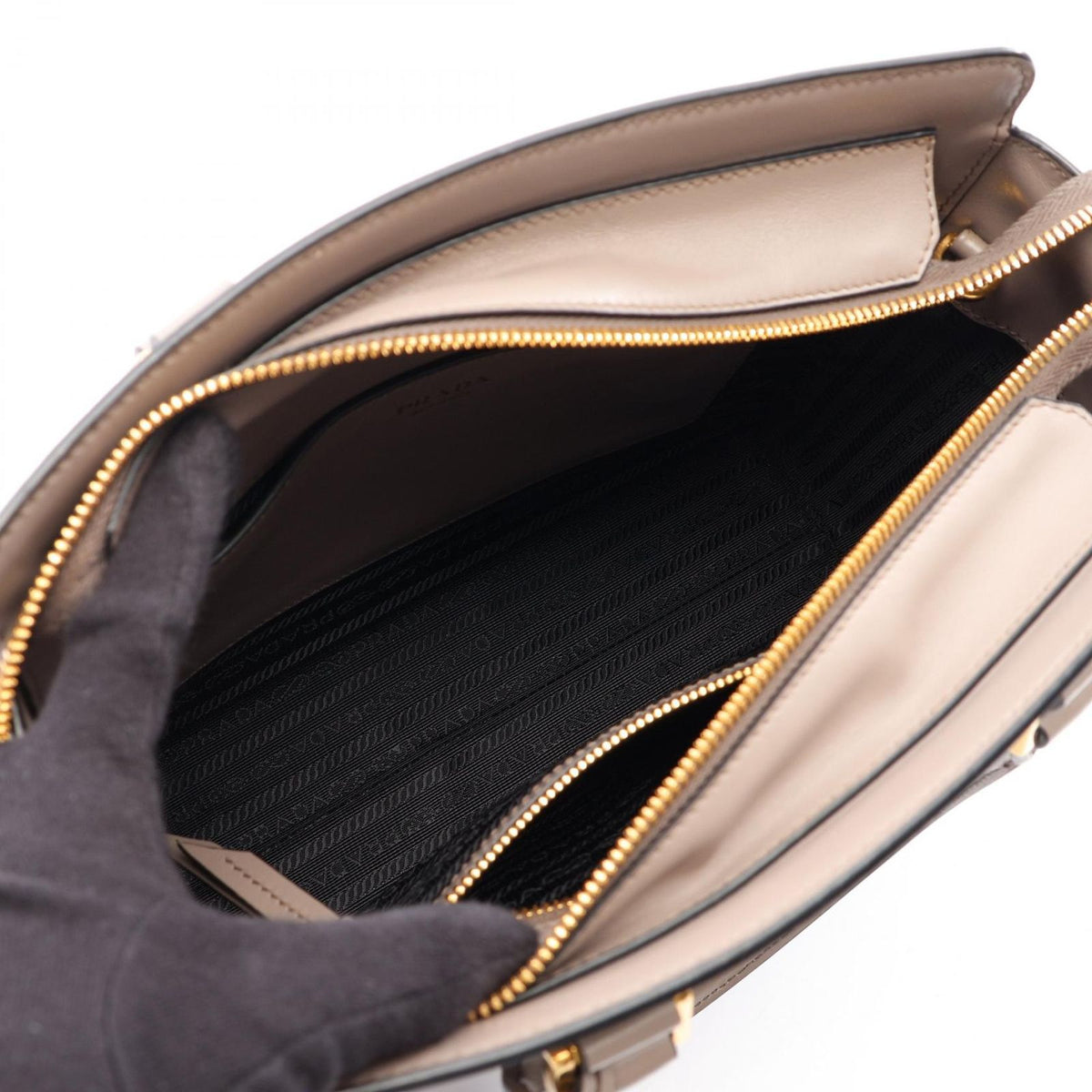 Prada Handbag Logo Greige Saffiano Leather Metal 2-Way Tote — view 3
