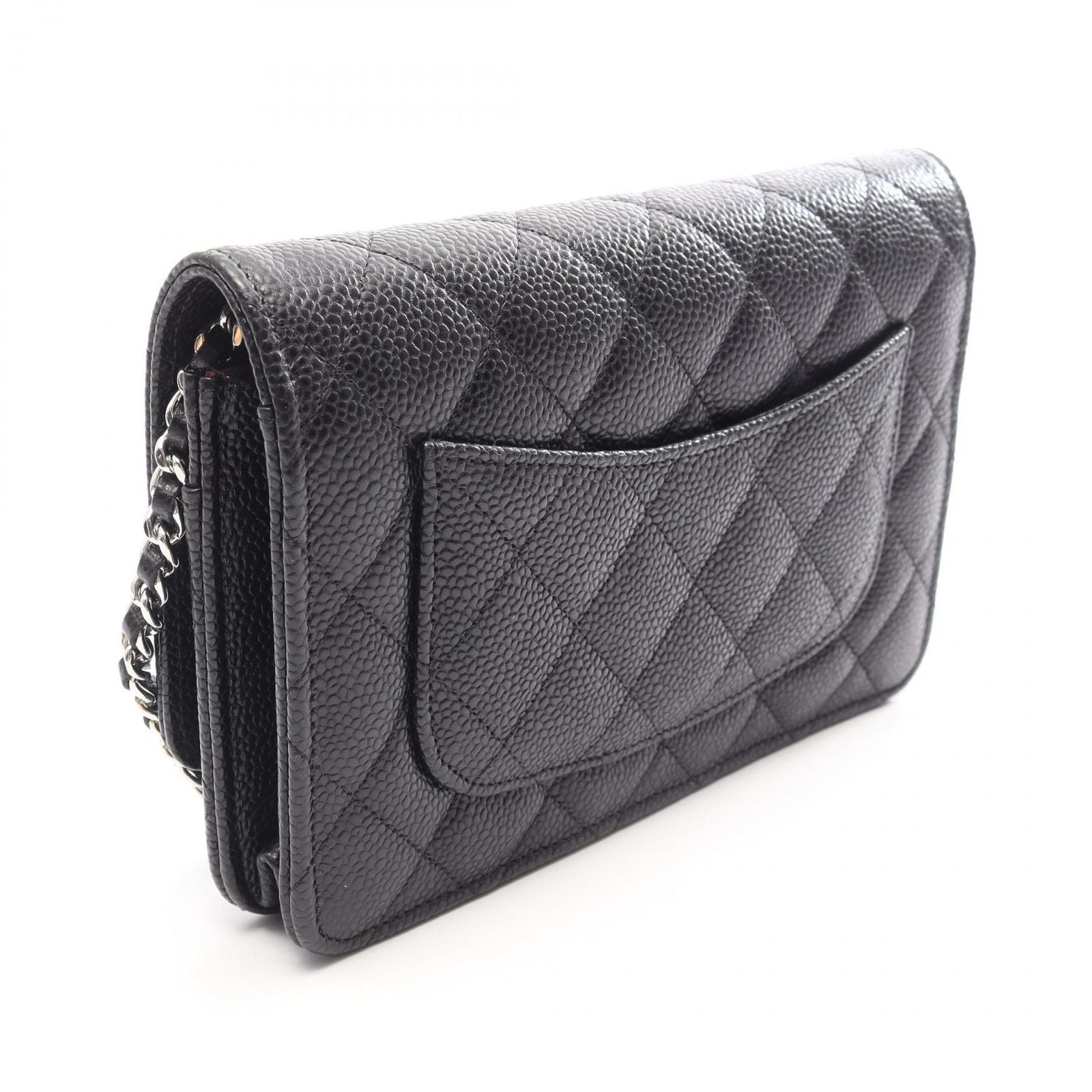 Chanel Shoulder Bag Quilted Black Caviar Leather Chain Wallet — view 2