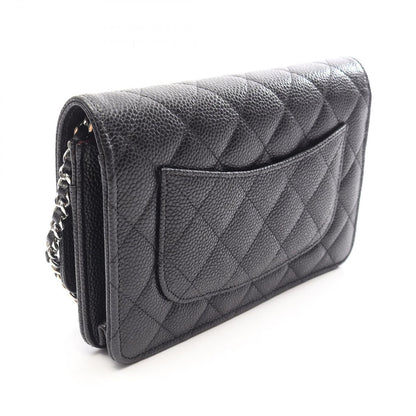 Chanel Shoulder Bag Quilted Black Caviar Leather Chain Wallet — view 2