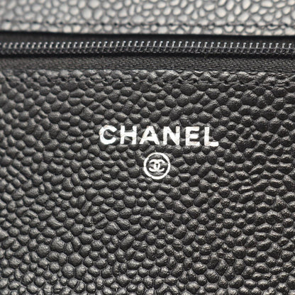 Chanel Shoulder Bag Quilted Black Caviar Leather Chain Wallet — view 4