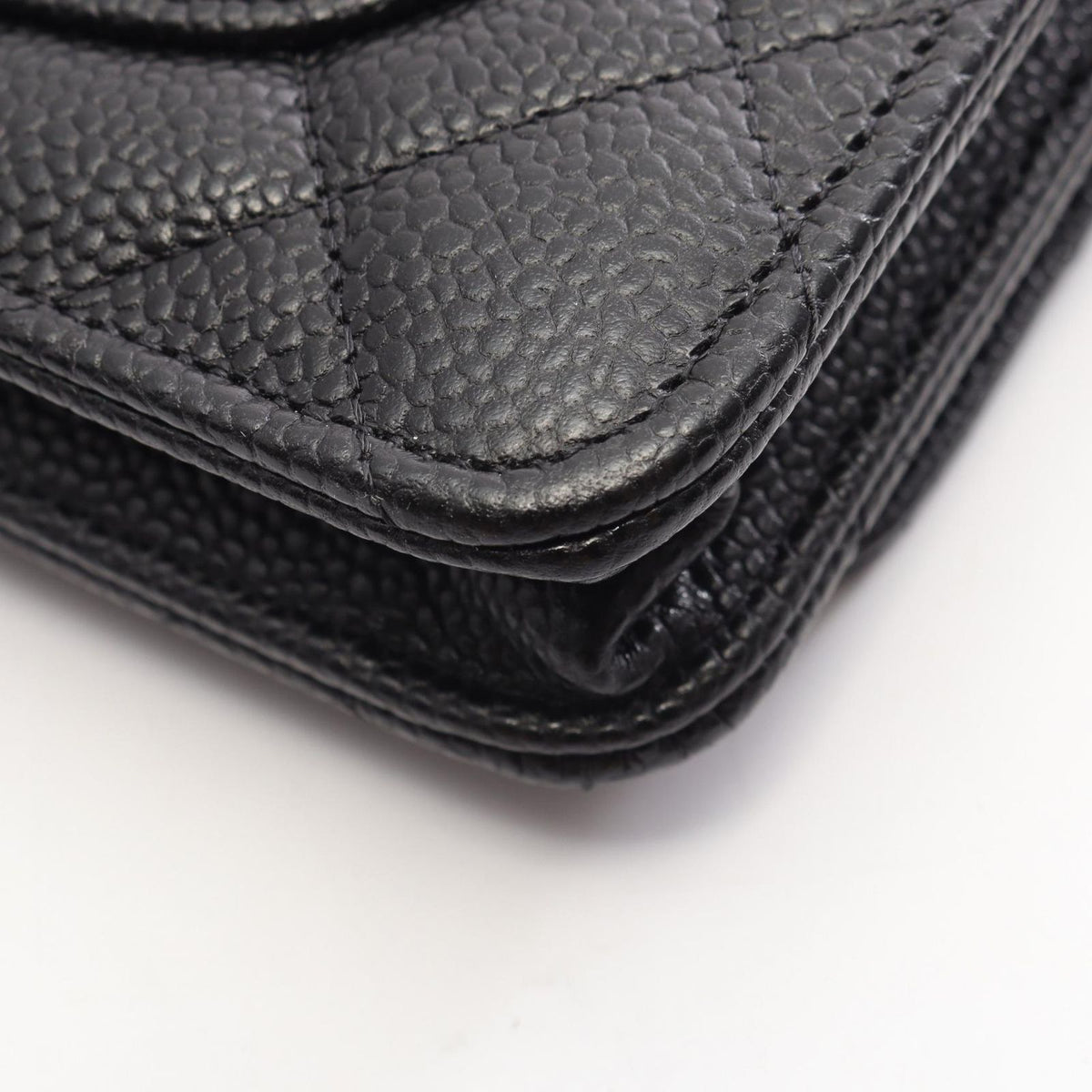 Chanel Shoulder Bag Quilted Black Caviar Leather Chain Wallet — view 7