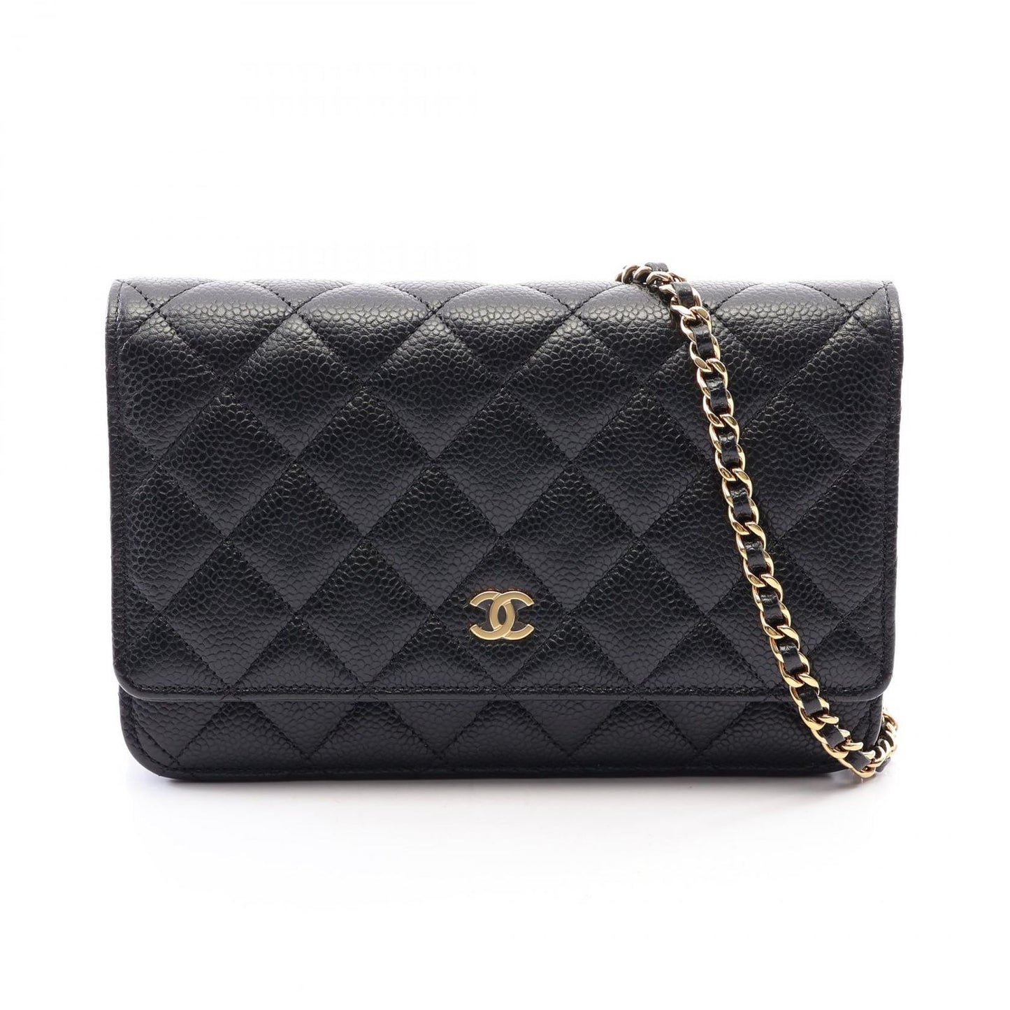 Chanel Shoulder Bag Quilted Black Caviar Leather Chain Wallet